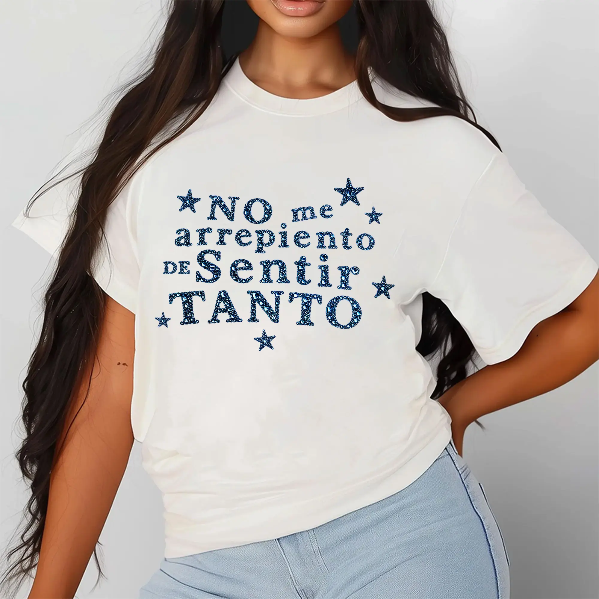 [100% Cotton] No Me Arrepiento De Sentir Tanto T-Shirt, Spanish Quote Graphic Tee, Latina Inspired Shirt, Emotional Saying Tshirt, Vintage Typography Short Sleeve Oversized Tee For Women