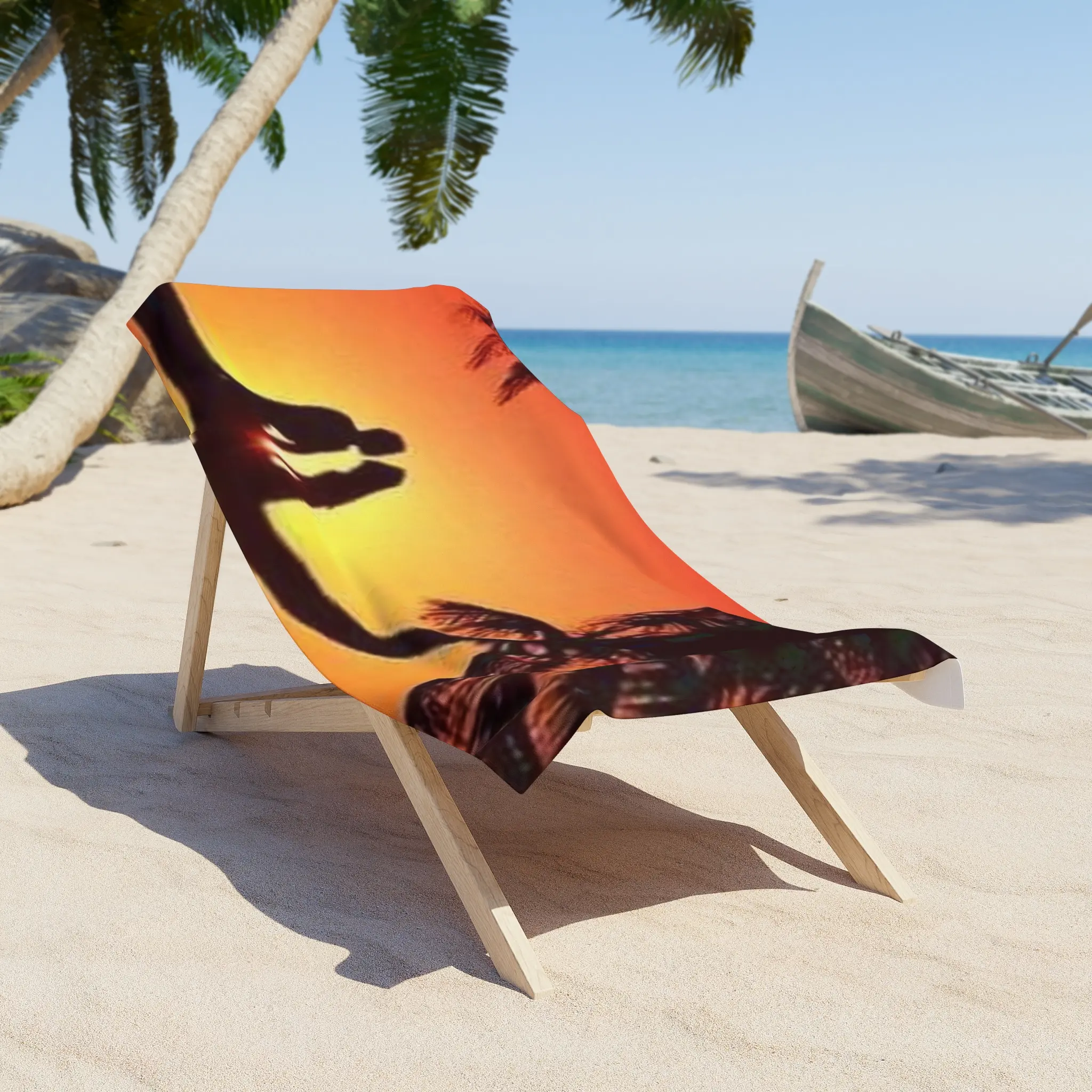 Unisex Cotton Beach Towel - Water-Absorbent, Sunset Couple Silhouette & Tropical Palm Scene Design, Sun-Themed, Multi-Color Absorbency Beach Towel for Bathroom & Home Use, Sun-Themed Beach Towels