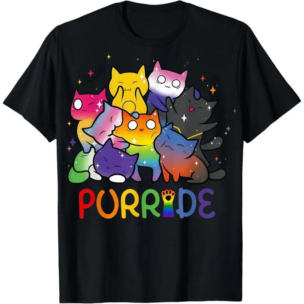 100% Cotton “Purride Cat” Pride Rainbow Cat T-Shirt | LGBT Ally Animal Lovers Women Graphic Tee Fit Summer Round Neck Casual