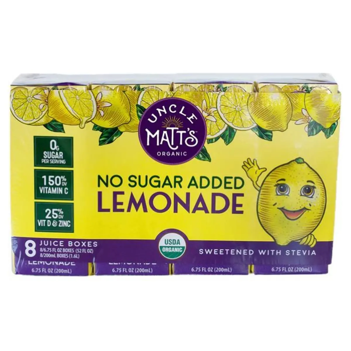 212 MAIN Organic No Sugar Added Lemonade Fruit Flavored Beverage - 54 fl oz Juice Box, 8 per Pack, 4 Total Packs, High Vitamin C Content