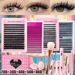 Large-capacity eyelash clusters, packaged in a gift box, various styles, D-curved, easy DIY individual false eyelashes, DIY false eyelash extension kit, DIY Eyelash Extensions, suitable for daily use, gatherings, travel