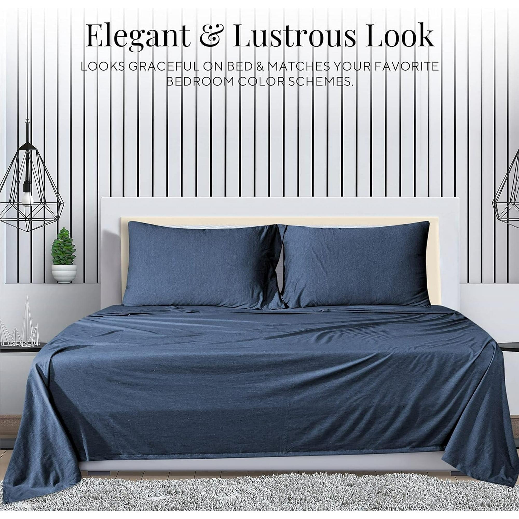“Jersey Knit Twin XL Sheets Set – 3pc 100% Cotton Blend, Super Soft & Breathable T-Shirt Bedding, Stretchy Deep Pocket Sheets & Pillowcases, All-Season Comfy Sleep, Denim”