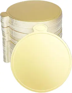 50pcs Mini Cake Boards,3.15 Inch Golden Round Mousse Cupcake Base Paper Plates Circle Dessert Board (Gold (50pcs))