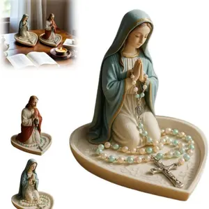 Virgin Mary Rosary Holder, Simple European Style Resin Craft Ornament, Decorative Figurine for Home Decoration, Religious Gift, Stylish Religious Decor