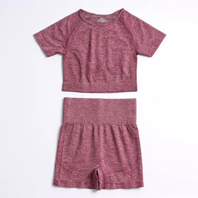 Wine red short sleeved shorts set