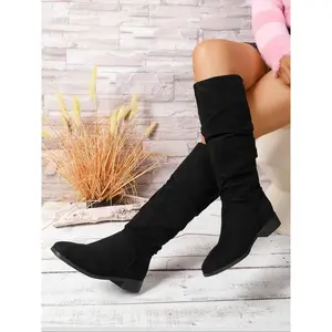 Women’s Fashion Pointed Toe Chunky Heel Boots, Elegant Zipper Design Knee High Boots, Perfect for Fall & Winter Seasons