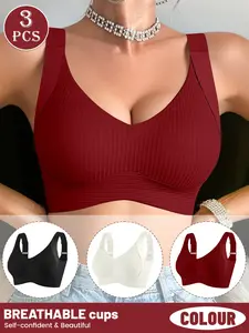 🔥4-Pack Ribbed Sports Bras! Ultra-Soft & Stretchy Fabric, Breathable Wire-Free Design, Multi-Color Packs, Perfect for Daily Wear & Workouts, Gym Wireless Sports Bras, Comfort & Style All In One✨