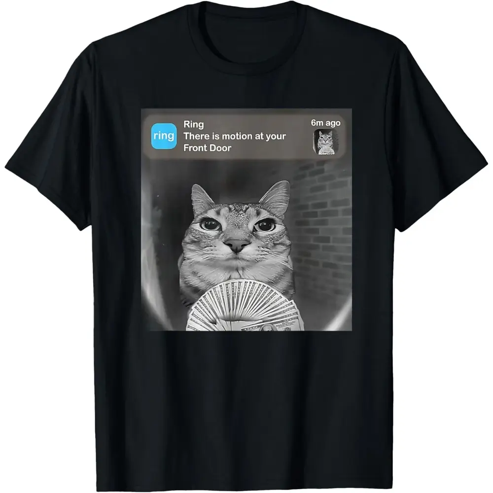 Funny Cat Meme Money Doorbell Joke Soft Short Sleeve T-Shirt Classic Comfy