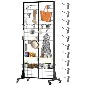 Grid Wall Panel  Grid Display Rack, Movable Gridwall Display Stand, Sturdy Floorstanding Wire Grid Rack, Black