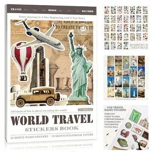 52 Sheets Travel Sticker Book with Tweezers - 377 Pcs Washi Stickers for Scrapbooking, Journals & DIY Crafts,Premium Washi Quality, Waterproof & Tear-Resistant,TikTokShopJumpstartSale
