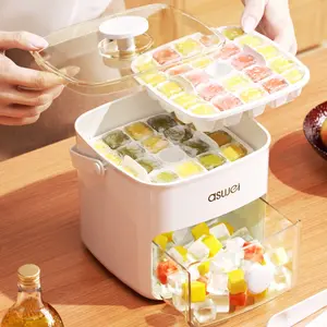 Press-Release Ice Cube Mold, Easy Demolding Freezer Tray, Dual-Layer Ice Maker Box, Large Capacity Ice Grid, Food Grade Home Use