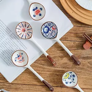 Flower Pattern Ceramic Dessert Spoon, Creative Soup Spoon, Coffee Spoon, Tea Spoon, Kitchen Utensils for Home Use, Kitchenware