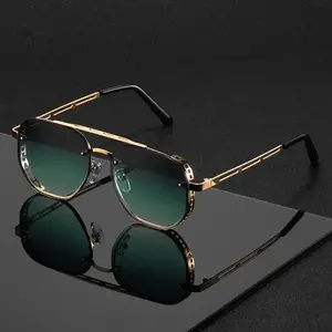 Classic Fashion Double-Bridge Metal Sunglasses Luxury Minimalist Style Adjustable Polarized Dark Lenses for All Occasions