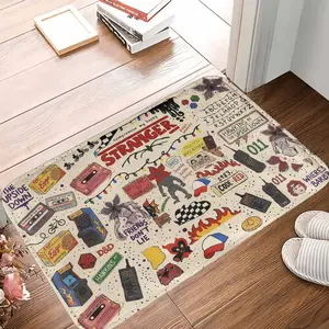 Retro Hawkins Theme Floor Mat， Stranger Graphic Print， Soft Durable Non Slip Washable， Perfect for Living Room， Bedroom， Game Room， Halloween Party， Gift for Friends