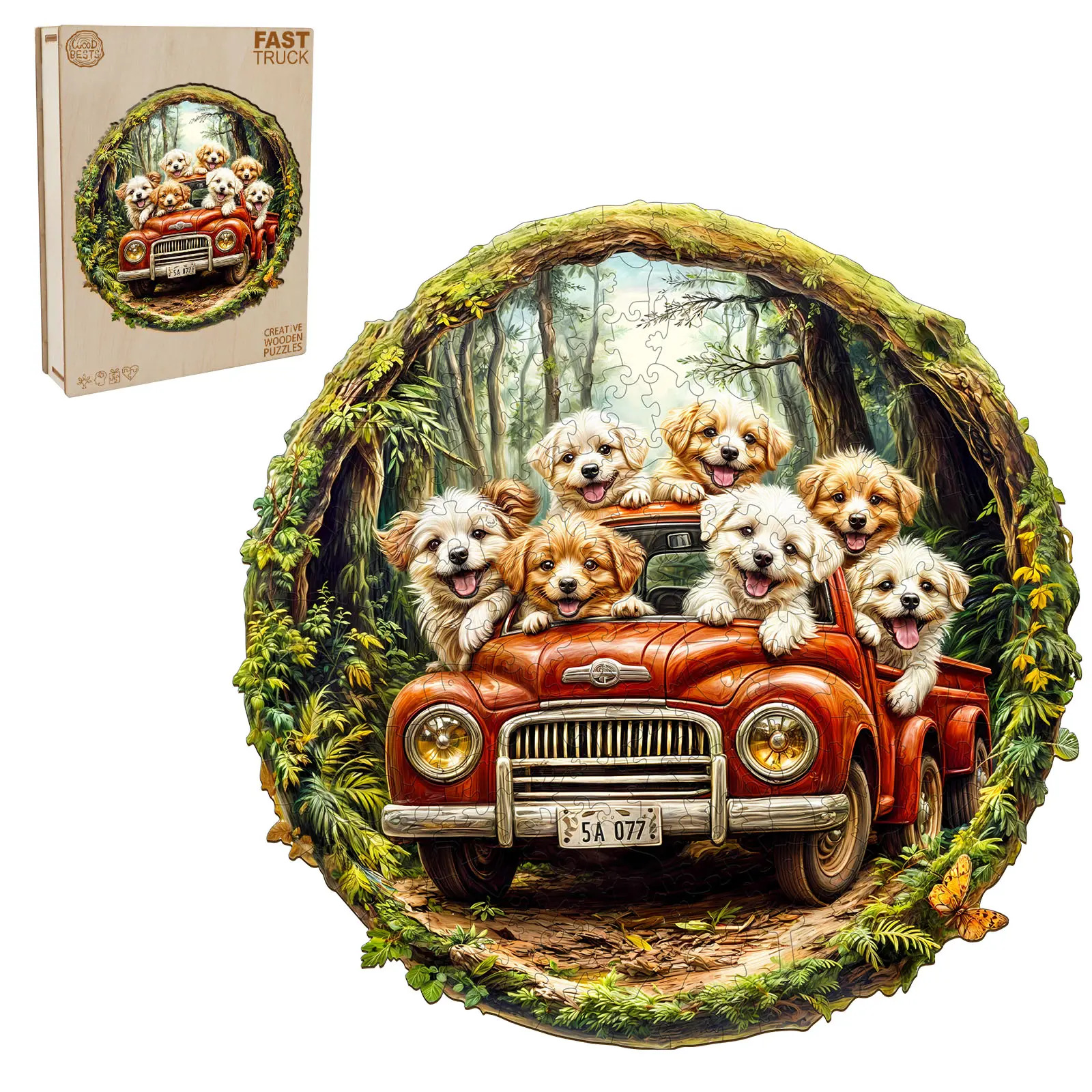Fast Truck Wooden Jigsaw Puzzle for Adults and Kids Unique Shape Animal Wood Puzzles Challenging Puzzle, Family Game Creative Gifts，Laser-Cut Durable HDF Wood Puzzle