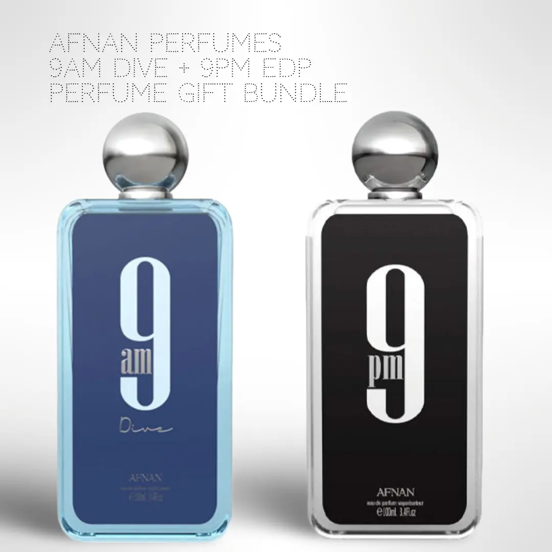 Afnan 9AM Dive + 9PM EDP 100ML (3.4Oz) Gift Bundle - Long-Lasting Scented Fragrance for Men, Spicy Cinnamon, Warm Spicy, Woody Amber Niche Fragrance