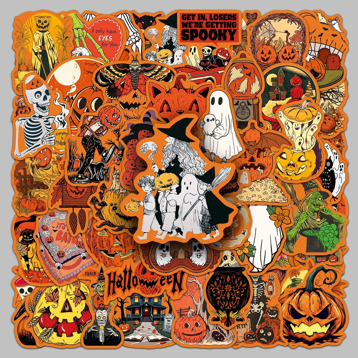 50pcs retro Halloween cartoon holiday stickers creative trend glass notepad bookshelf personality decorative stickers Premium Skull Stickers Sticker Set