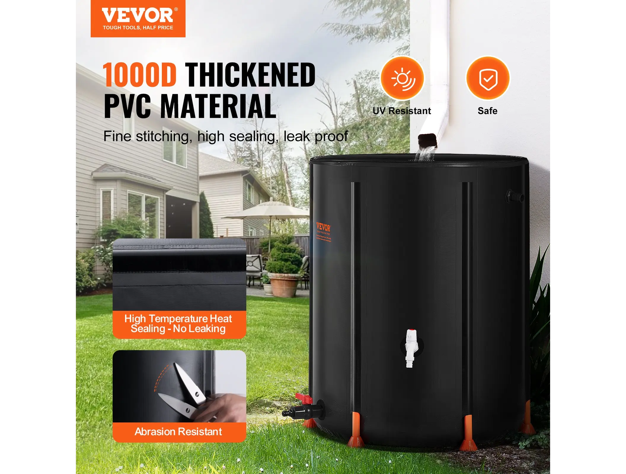 VEVOR Collapsible Rain Barrel 100 Gal Rain Catcher with Spigots and Overflow Kit