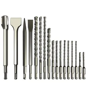 17PCS SDS Plus Bits, Rotary Hammer Drill Bits and SDS Plus Chisel Set, Carbide-Tipped Shank Connection Concrete Masonry Drill Bits Brocas para Concreto