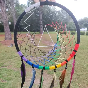 rainbow Dream Catcher with Colorful Strings and Feathers - Product Title