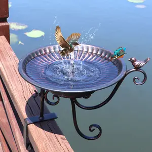 Solar Bird Bath,Deck Bird Bath with Solar Fountain,Metal Bird Bath Bubbler,Deck Mounted Bird Bath,Adjustable Sturdy Balcony Bird Bath,Patio Garden Decor（Bronze）