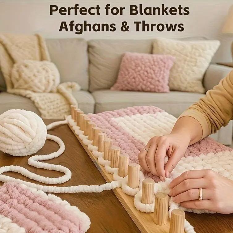 DIY Wooden Handmade Blanket and Sweater Knitting Tool, Multiple Pieces for Extended Length, Easy to Use, Ideal for Making Thick Blankets, Scarves, Rugs, and Craft Projects, No Electricity Required
