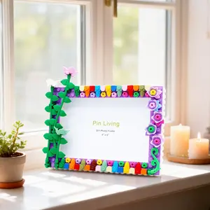 1pc Spring Flower DIY Block Frame, Creative Photo Frame Craft Kit, Handmade Gift Idea, Floral DIY Picture Frame, Fun Activity Set