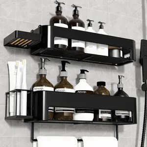 Shower caddy adhesive  shower organizer 1515in large capacity heavy duty bathroom shelves no drill for kitchen home decor organization and storage black