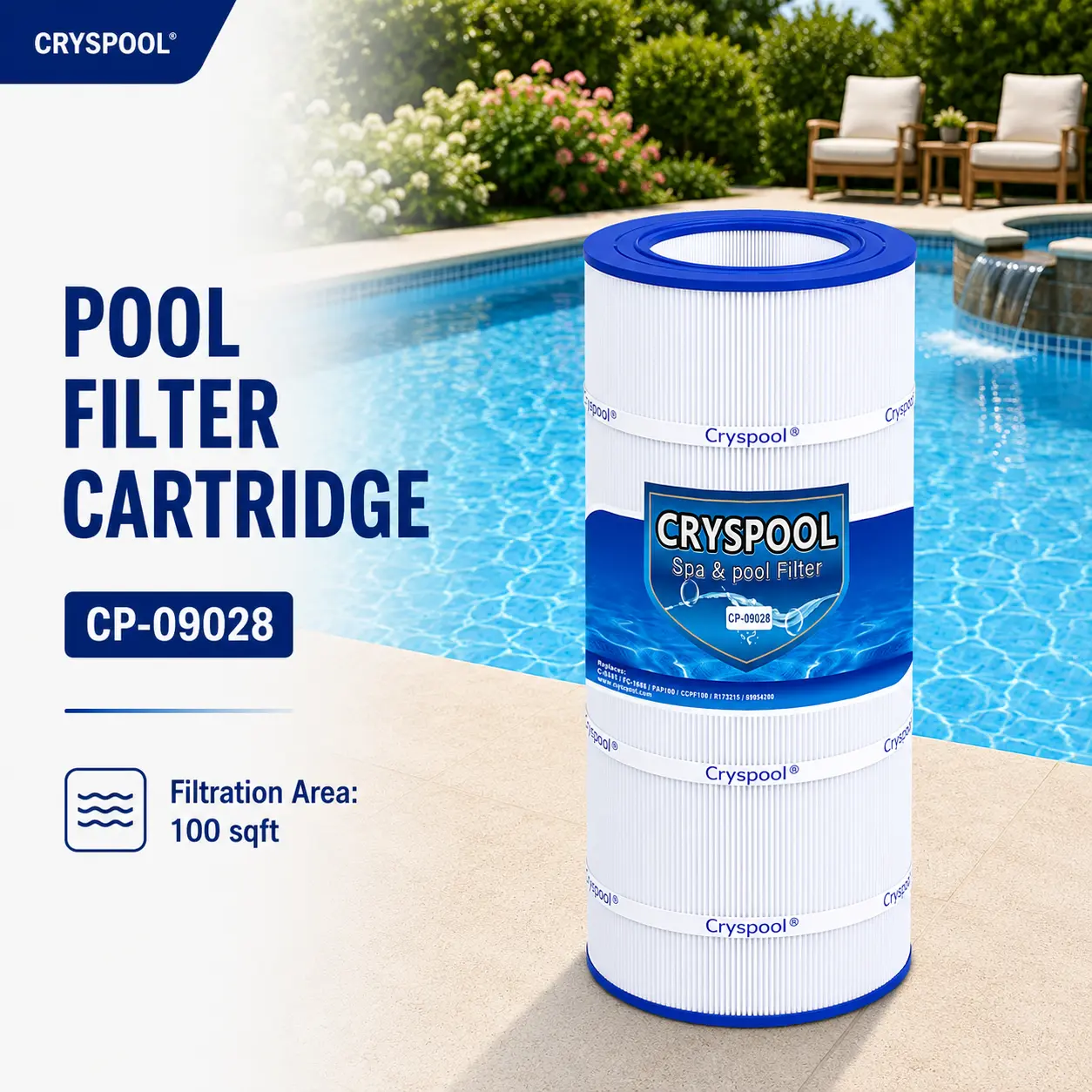 CC100 Filter Compatible with Clean & Clear CCRP100, CC100, R173215, Predator-100, Posi-Clear PXCRP 100, PAP100, C-9410,FC-0686, 100 Sq.ft Pool Filter Cartridge, 1 Pack