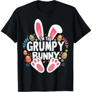 I'm The Grumpy Bunny Matching Easter Family T-Shirt Spring Menswear Top Classic Festive Man Tshirt Streetwear Tropical Lightweight Tee with Double-needle Stitching - Hem