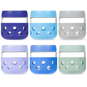 Mrsdry 6-Pack 10 oz Glass Mason Jars with Silicone Sleeves, Airtight BPA-Free Overnight Oats Containers with Lids, Dishwasher Safe Leak-Proof Meal Prep Jars for Chia Pudding, Yogurt, Snacks
