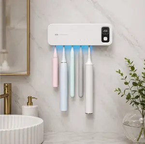 UV Toothbrush Dryer Holder - Portable, Rechargeable No-Drill Wall Mounted Bathroom Organizer with Fan Drying, Timer, 5 Slots for Family Use to Keep Toothbrushes Clean, Dry and Mold-Free