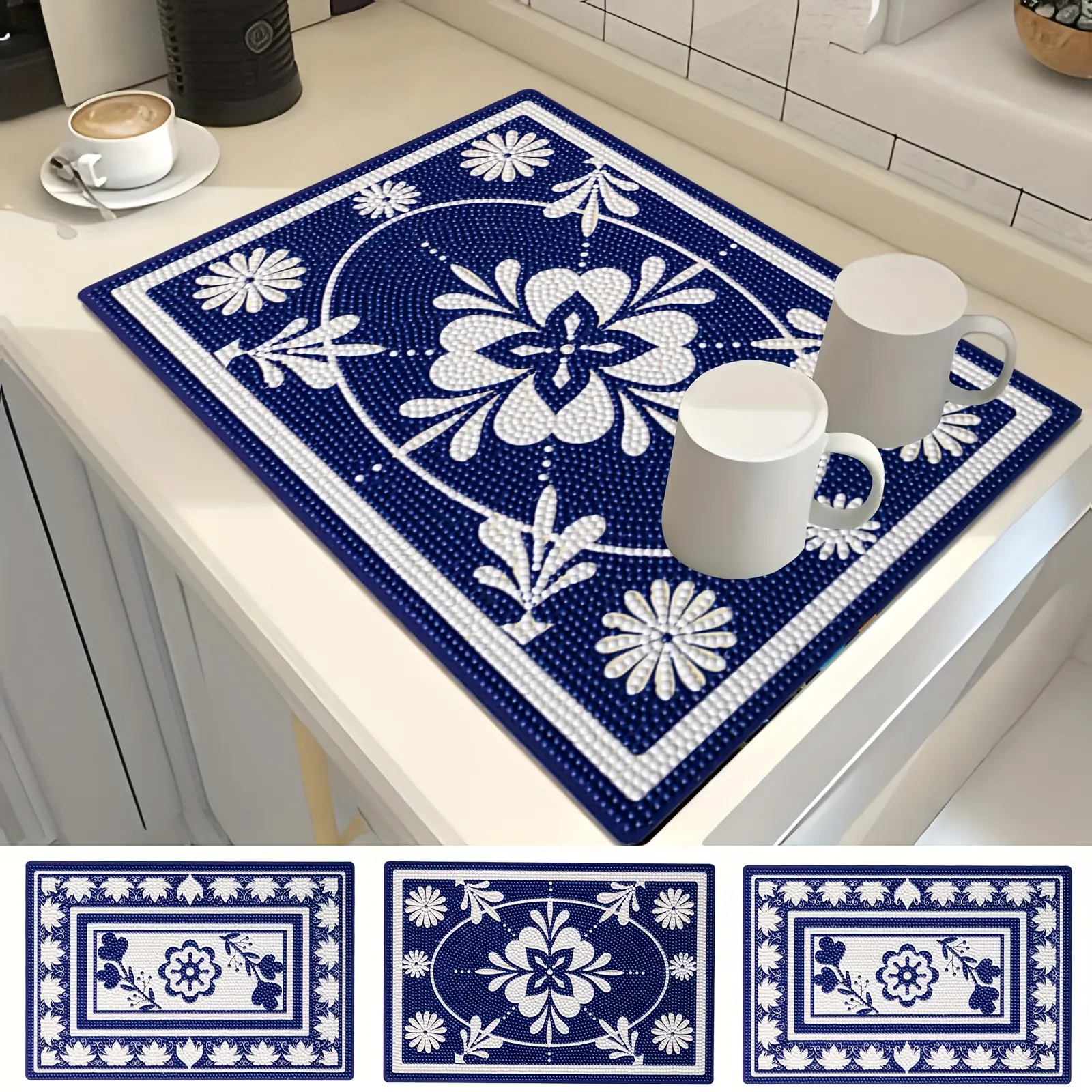 Diamond Painting 4-Piece Square Silicone Placemats & Coasters, Classic DIY Heat-Resistant Non-Slip Nordic Style Tableware for Family Gatherings, Festival Gifts