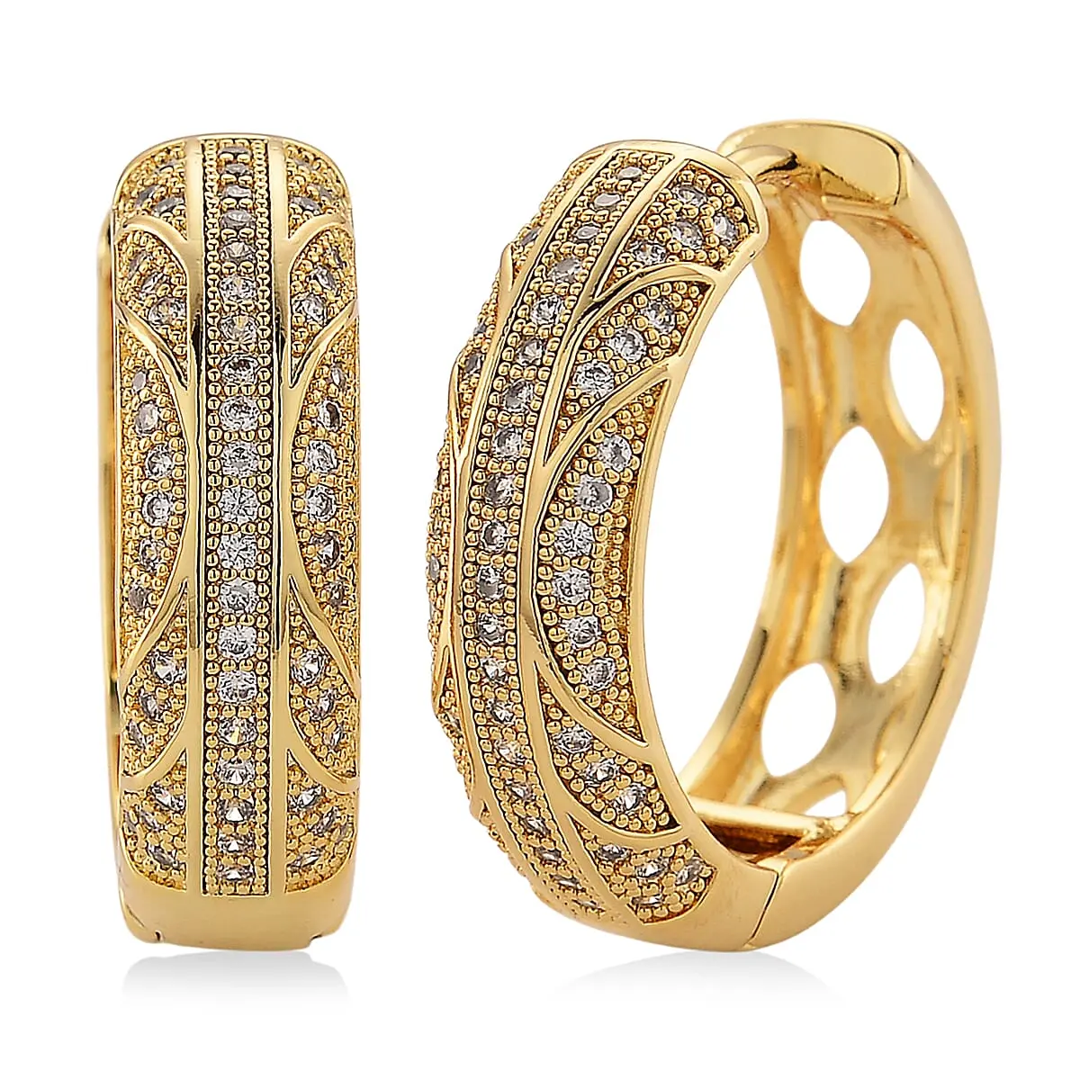 Cubic Zirconia Hoop Earrings in Goldtone