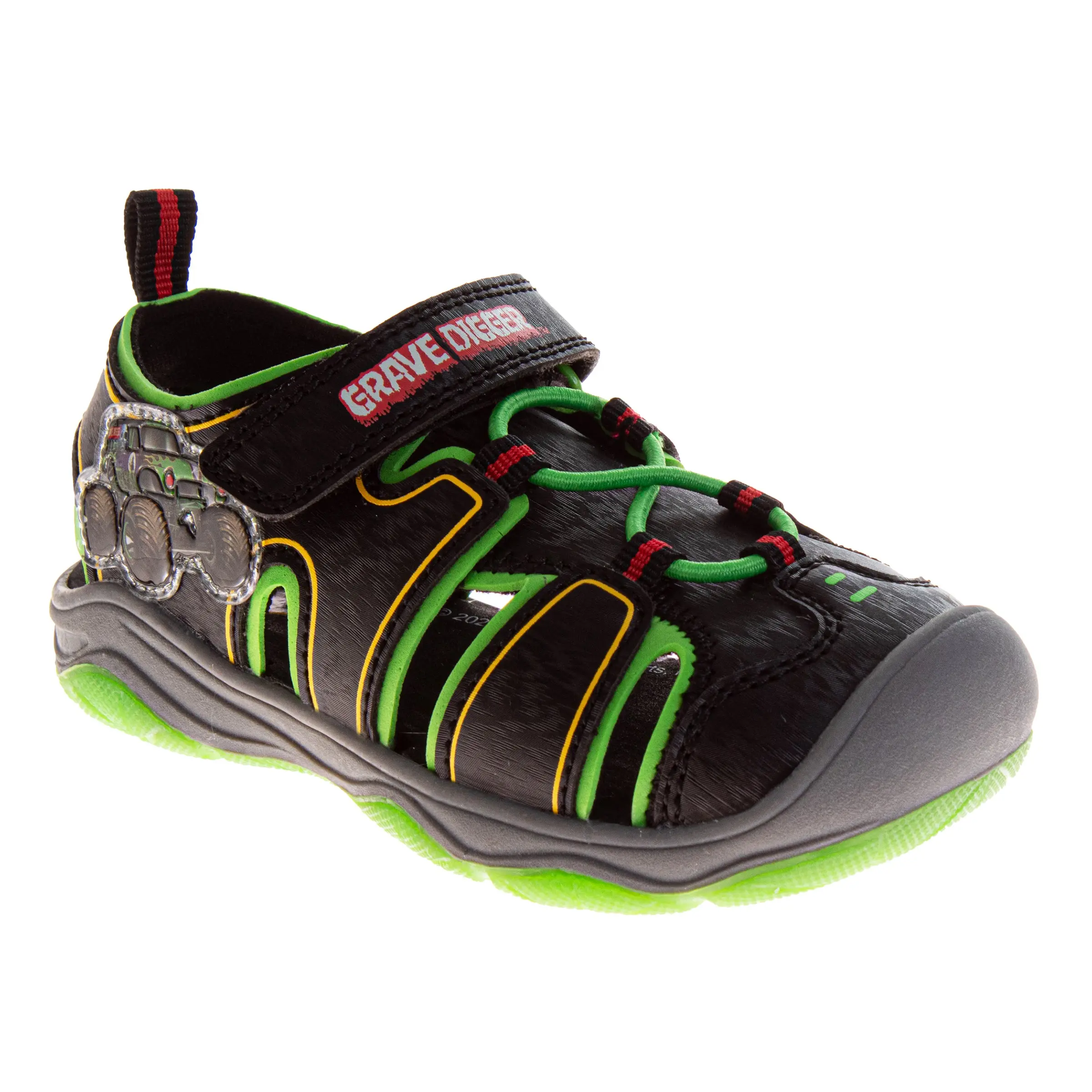 Monster Jam Grave Digger Sandals for Boys and Toddlers, Closed Toe Sport Sandal with Hook-and-Loop, Pool-Friendly Slip Resistant Shoes, Sandals For Toddlers, Round Toe