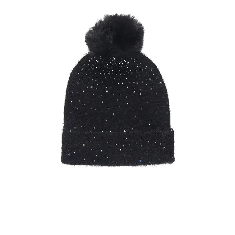 LOFT Black Knit Beanie with Rhinestone Detail and Pom Pom NEW! Amazon.com: Winter Knit Baby Hat Rhinestone Cap ??ist Warm  main image 2