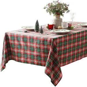 Rudolph Plaid Fabric Tablecloth, 60 x 84 Inch Rectangle, Traditional Red and Green Check ,  Blend Holiday Table Cover for Christmas Dining and Winter Decor