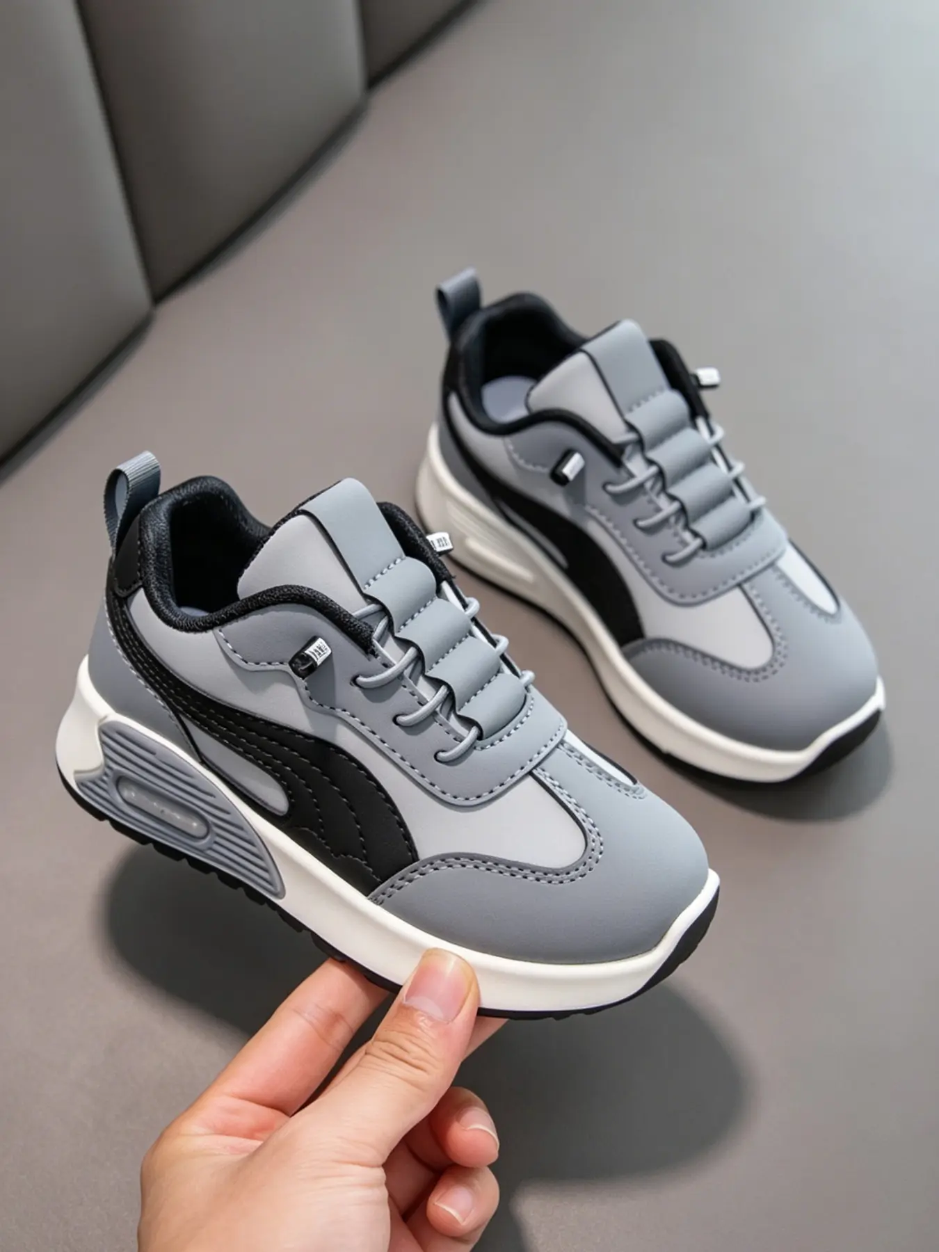 Spring Kids Retro Style Casual Low Top Sneakers, Non-Slip Cushioned Waterproof Shoes, Easy On Elastic Lace Sneakers for Boys Girls Daily & Outdoor Play Lace Up Trainers