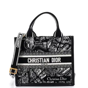 Pre-owned Dior Canvas Plain Tote Bags REBAG Christian Book Tote with Strap Embroidered Canvas Small by Rebag