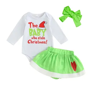 Canrulo Infant Girl Christmas Outfit The Baby Who Stole Christmas Onesie Green Furry Skirt Cosplay Costumes Xmas Gift