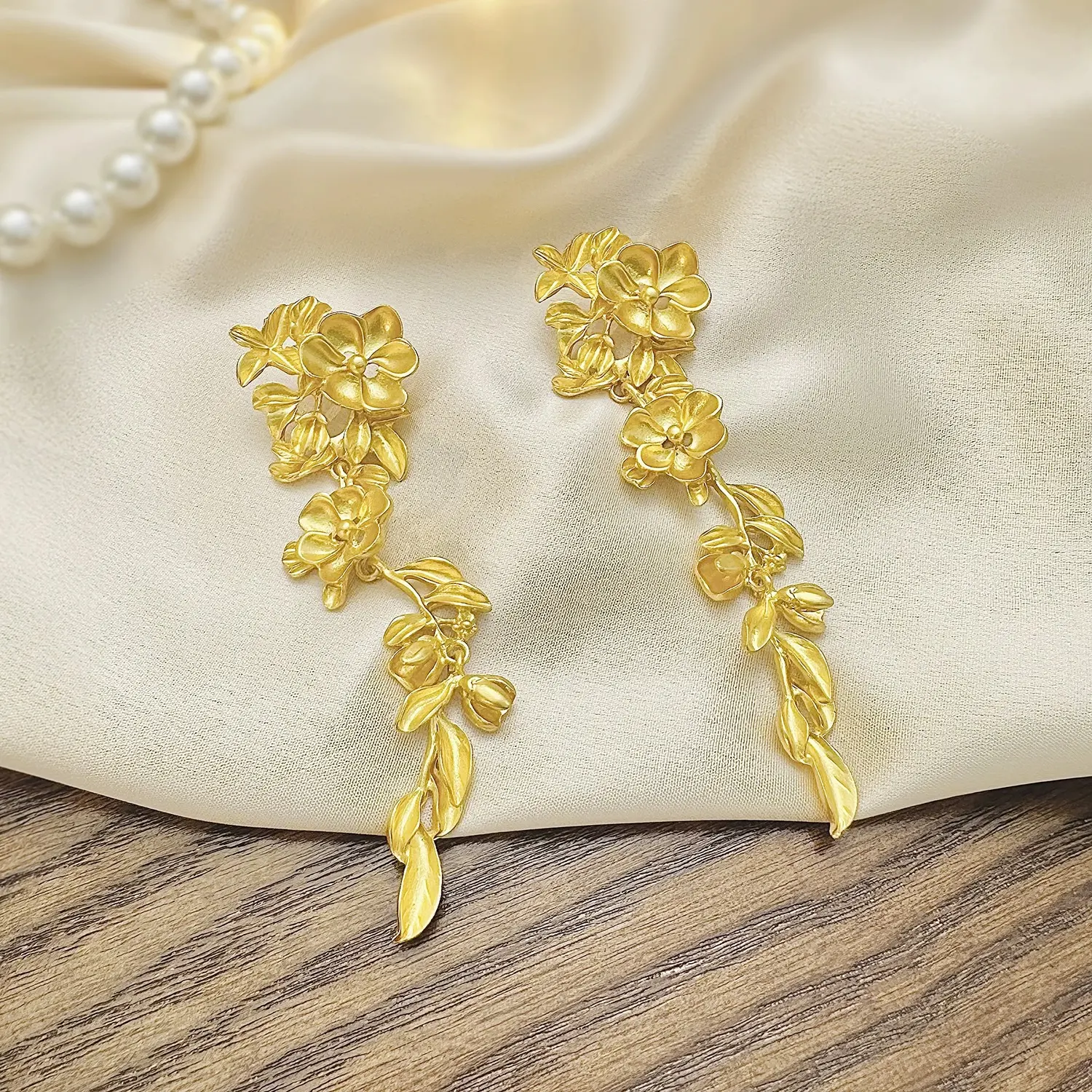 TT002 Golden Flower Drop Dangle Long Earing