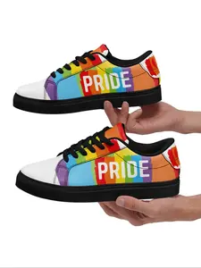 LGBT Themed Rainbow Stripe Pattern Lace Up Sneakers, Casual Sports Shoes for Women, Non-slip Durable Sole Sneakers for Daily Wear