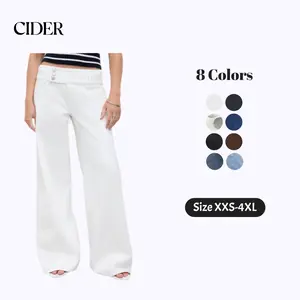 Cider Baggy Wide Leg Jeans Women's Retro Y2K Low Rise Denim Trousers Triple Button Waistband Solid Long Pants for Daily Casual Wear Petite & Plus Size Friendly Womenswear Bottom