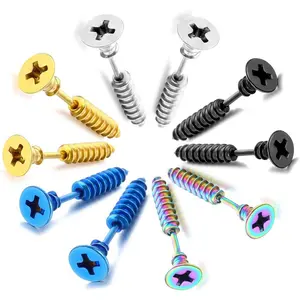 Punk Ttitanium Stainless Steel Screw Earrings Piercing Stud  Men Women Halloween Rock Hypoallergenic Jewelry