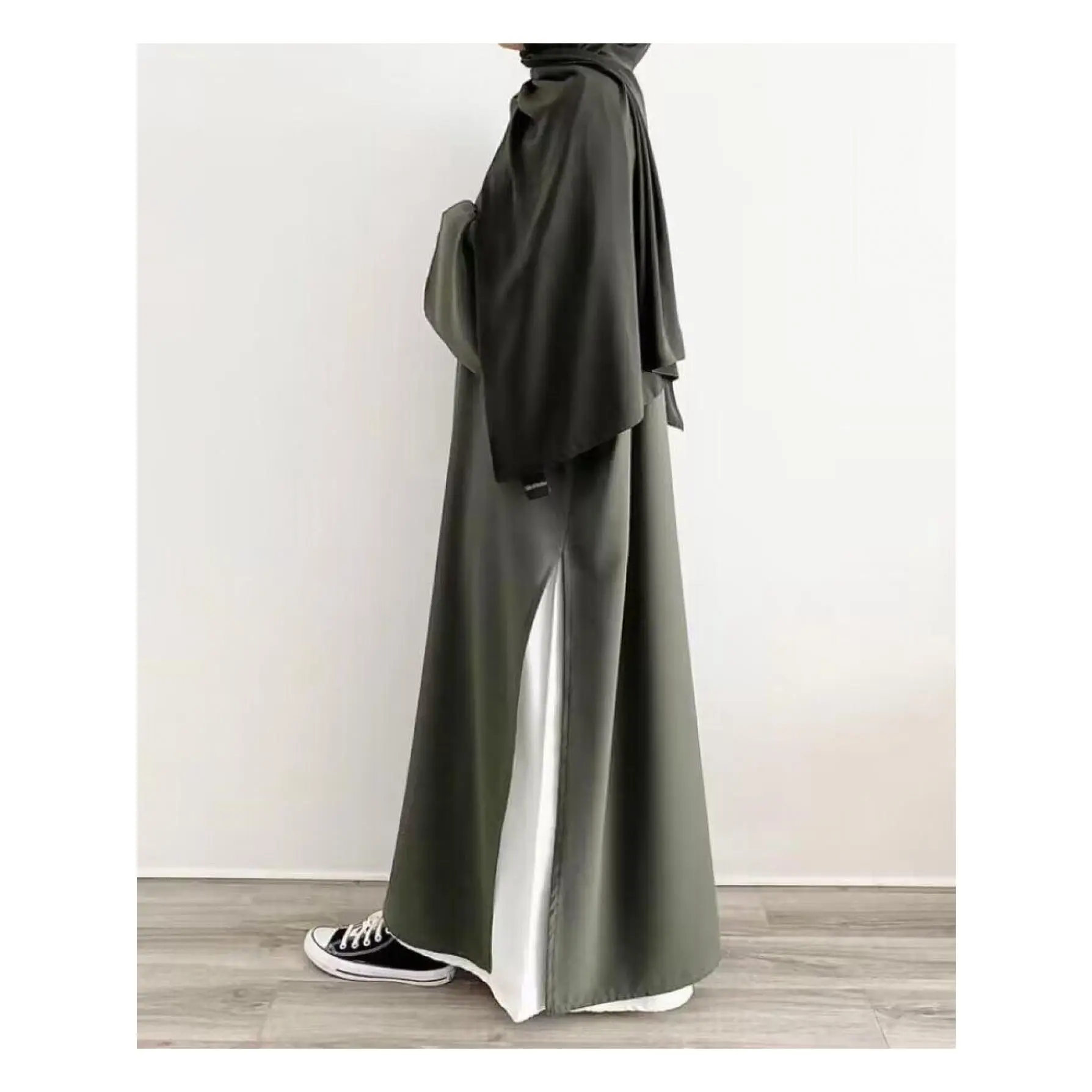 Large Size Simple Solid Color Extra Long Abaya, Plain Long Sleeve Dress, Plus Size Clothing, Two Piece Set for Ramadan