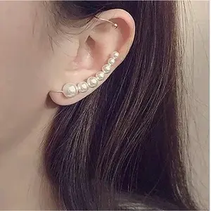 No piercing ear wrap, Pearl ear climber, Dainty gold ear jackets, Vine ear wrap, Non-pierced earring, No ear hole, Helix ear cuff, Handmade