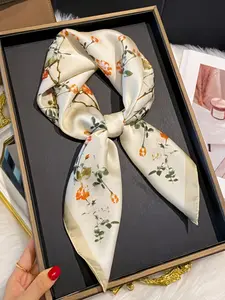 Women's Bohemian Square Scarf, Silk Headscarf, Floral Style, True Silk, Multifunctional Neck Wrap, Girls' Accessory, Ideal Gift, Floral Design