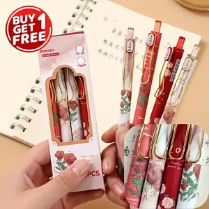 4 Pack Rose Gel Pens, Retractable Design, 0.5mm Quick Dry Ink, Smooth Writing, Comfortable Grip, Ideal for Note Taking, Office, School Use, Office Supplies