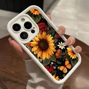 Vintage Butterfly Sunflower Case for iPhone 17 16 15 14 Pro Max 13 12 11 XR XS Plus Shockproof Full Camera Protection Durable slim Silicone Cover