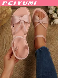 Women's Fashion Sandals, Elegant Bow and Cross Strap Design, Comfortable Versatile, Suitable for All Occasions, Multiple Color Options, Boho Casual Sandals